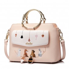  PU Leather New Lovely Pets Embroidery Series Handbag Soft Pink