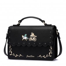  PU Leather Fairy Tale Embroidery Shoulder Bag Black